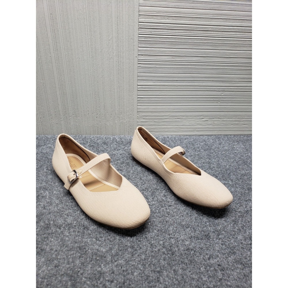 Rachel Zoe Women Mary Jane Ballet 10M Beige Adjustable Strap Flat Comfort Shoes